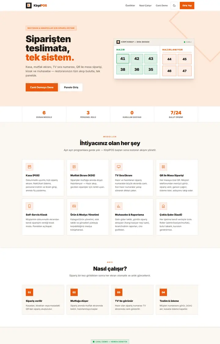 KirpiPOS web sitesi